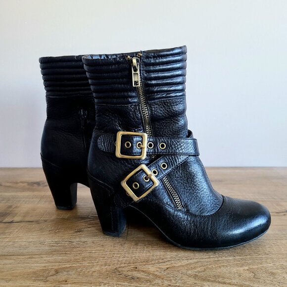 Miz Mooz black booties with brass buckles. - Picture 3 of 9
